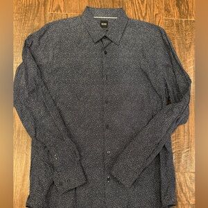 Hugo Boss Men’s Long Sleeve Button Up Shirt Blue Printed Large